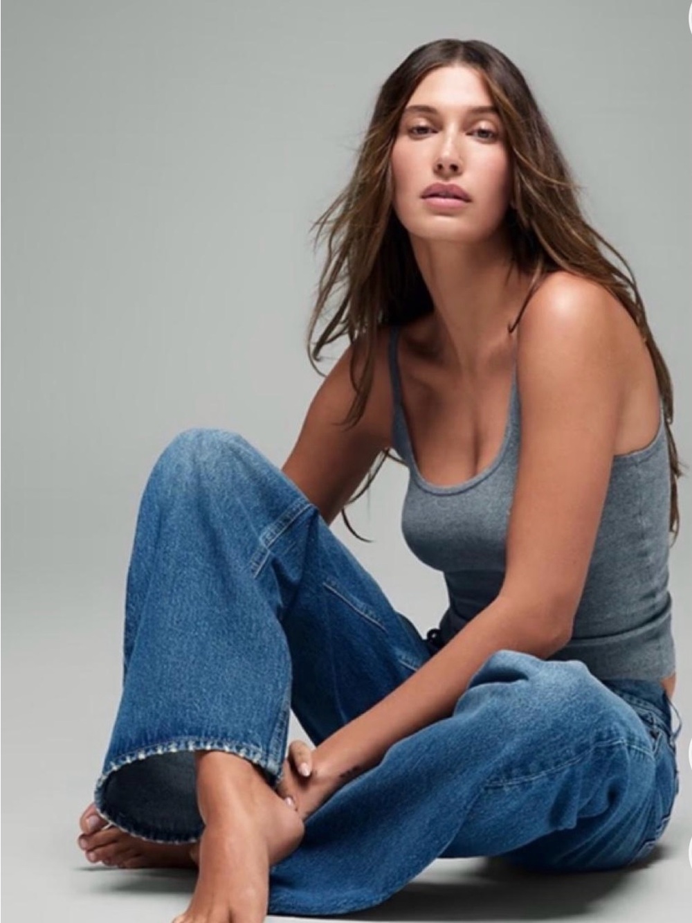 Hailey Bieber x Gap low rise loose, light indigo
